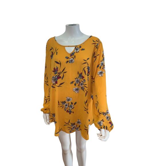 Torrid Yellow Mustard Floral Print Dressy Blouse 2 - Picture 2 of 5